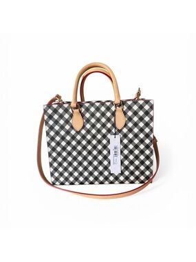 Dooney & Bourke Black and White Gingham Satchel with Tan Trim